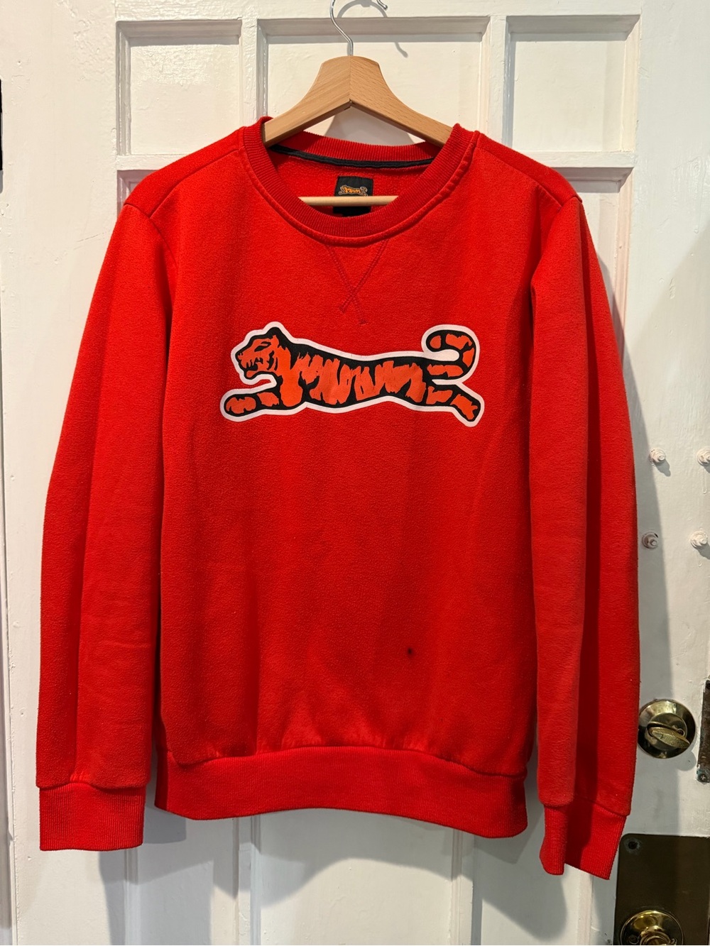 Le Tigre Men's Red Crewneck Sweater with Tiger Patch